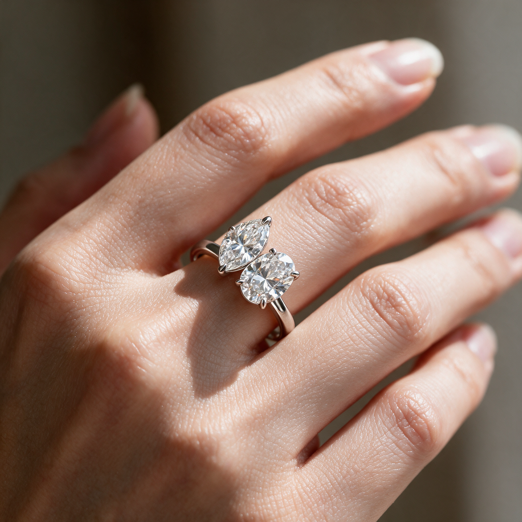Amorette Toi et Moi Moissanite Ring worn on hand