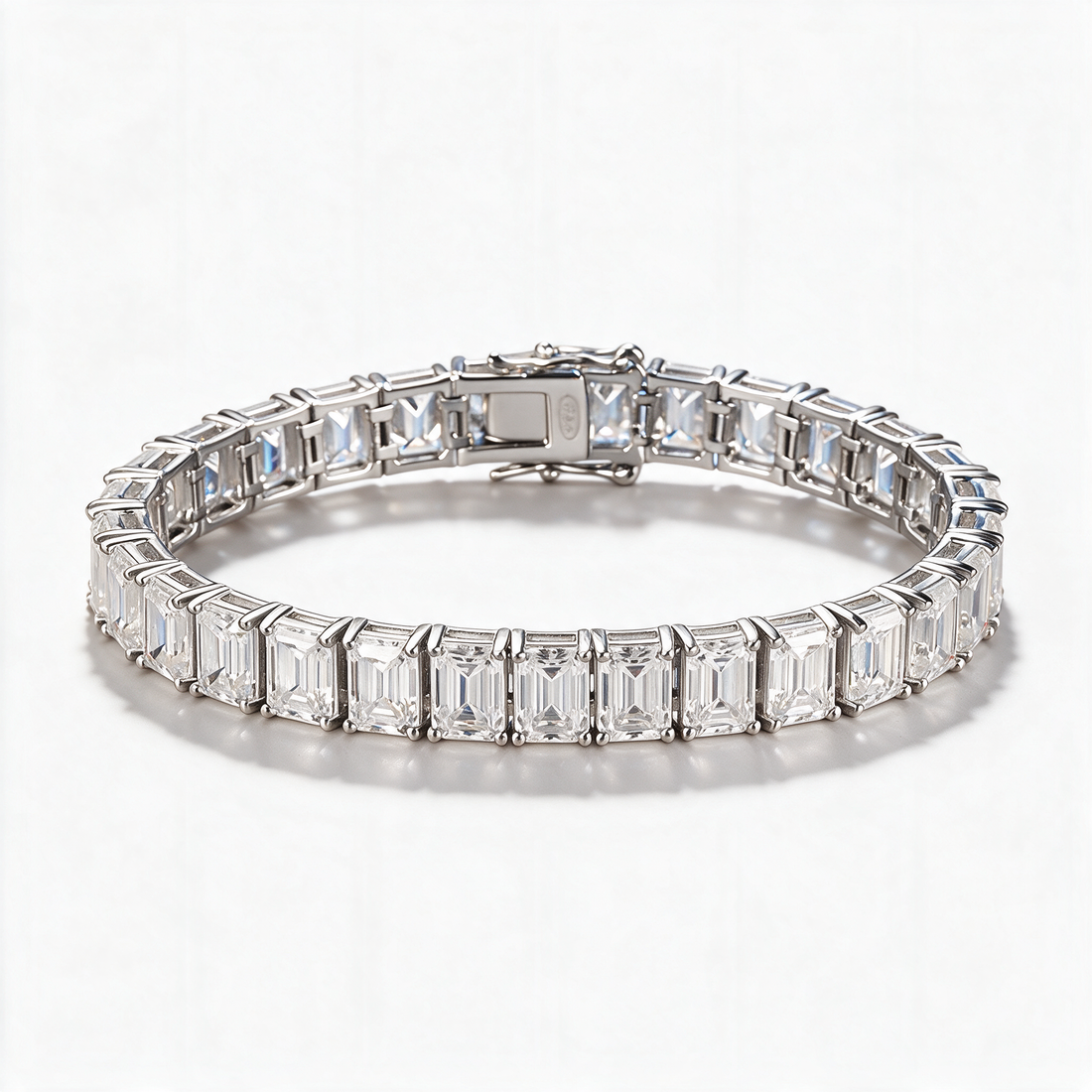Celestia Emerald-Cut Tennis Bracelet 14k Platinum angle view
