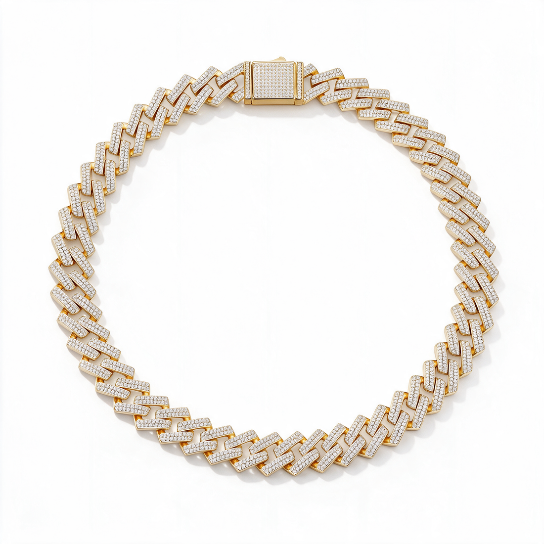 Catena Grande Iced Moissanite Cuban Chain 12mm in 14k Gold