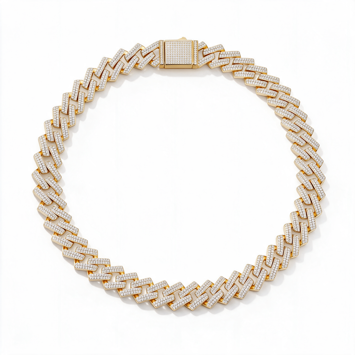 Catena Grande Iced Moissanite Cuban Chain 12mm in 14k Gold
