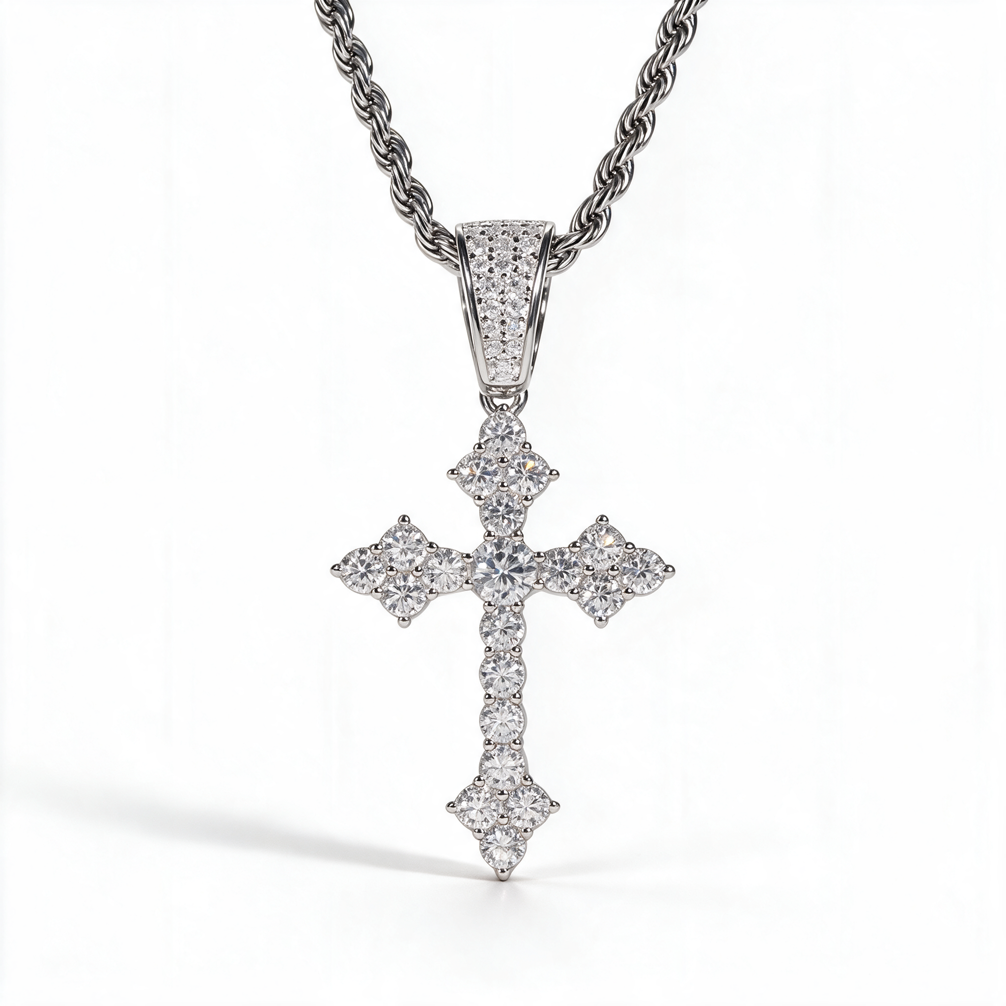 Atlas Iced Cross Pendant 14k Platinum detail