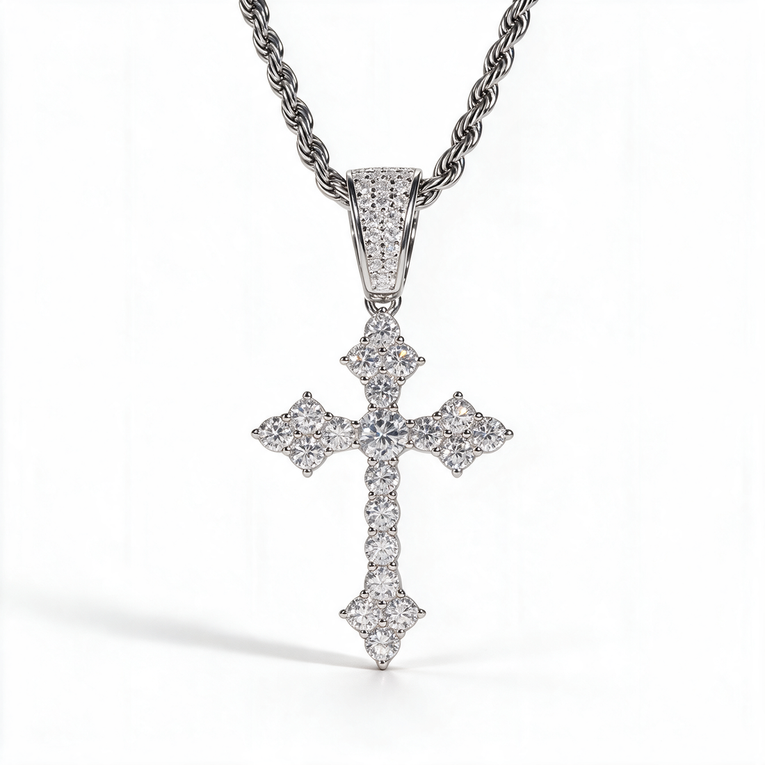 Atlas Iced Cross Pendant 14k Platinum detail