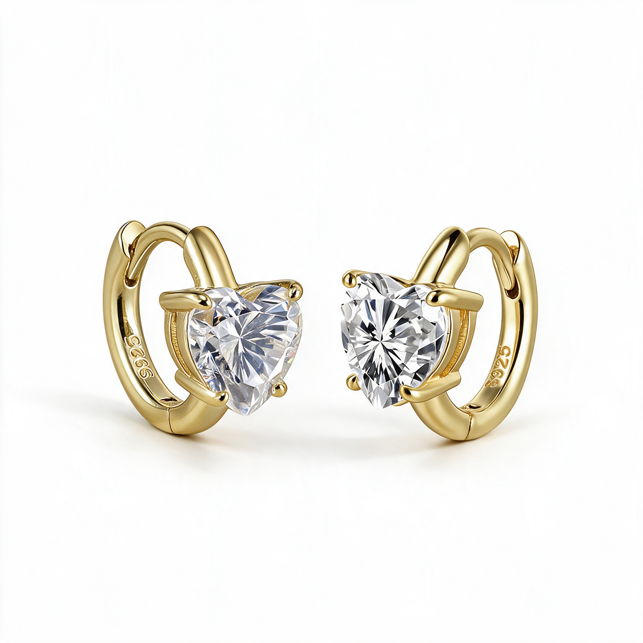 Lunette Heart Huggie Earrings 14k Gold detail angle