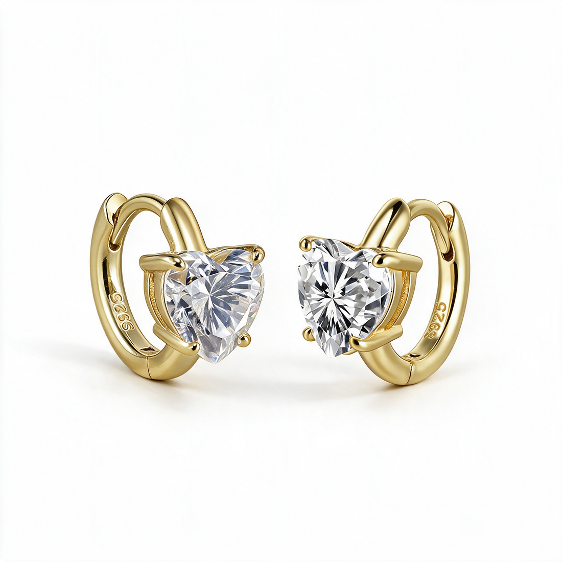 Lunette Heart Huggie Earrings 14k Gold detail angle