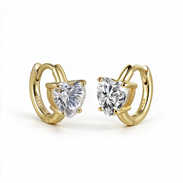 Lunette Heart Huggie Earrings 14k Gold detail angle