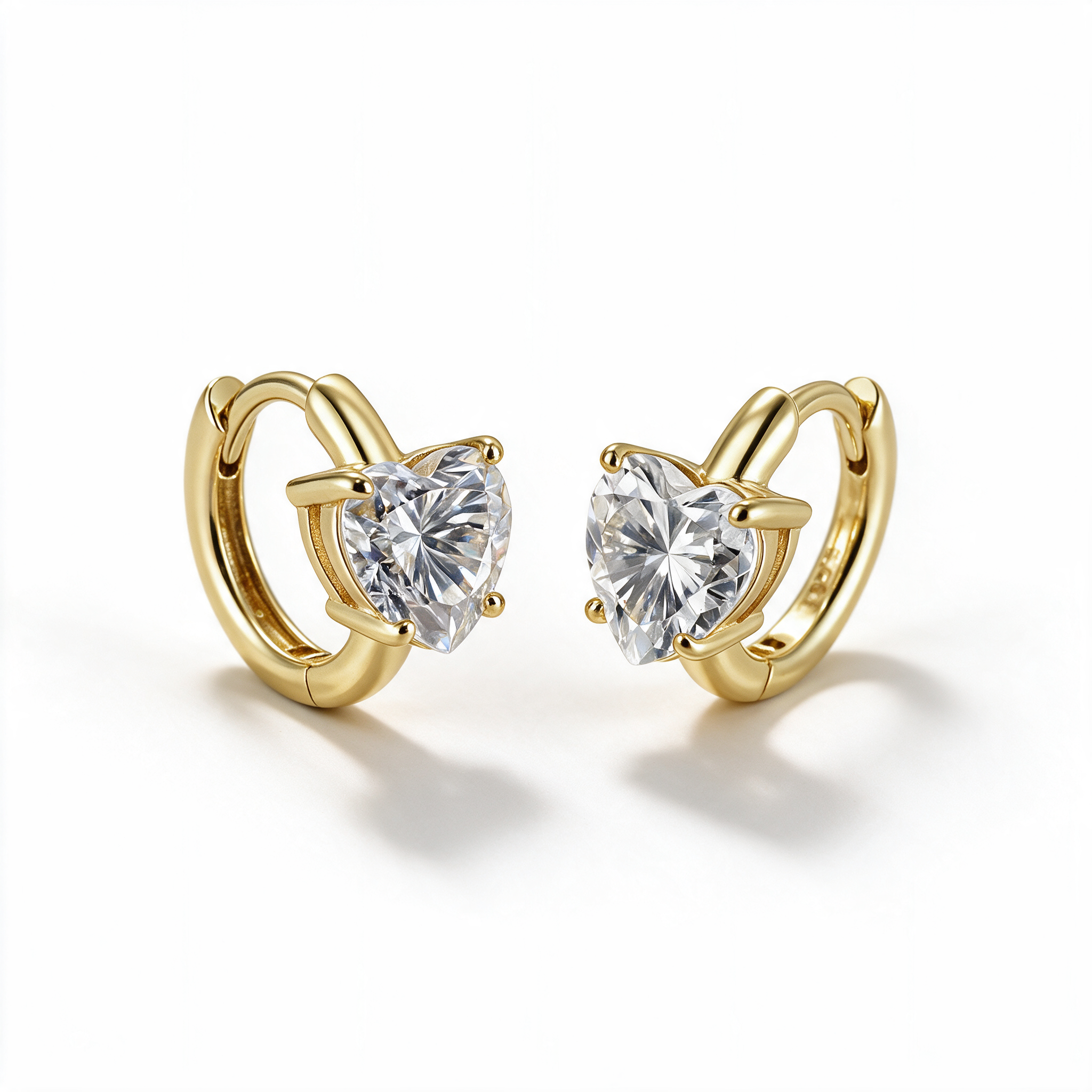 Lunette Heart Moissanite Huggie Earrings in 14k Gold