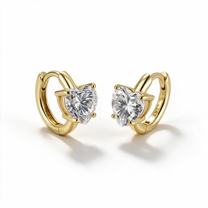 Lunette Heart Moissanite Huggie Earrings in 14k Gold
