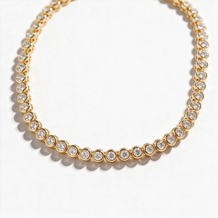 Seraphina Bezel Station Moissanite Necklace in 14k Gold