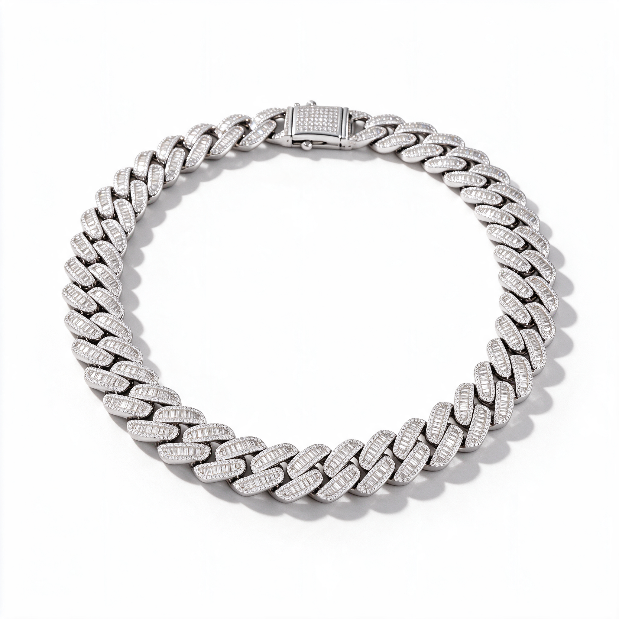 Atlas Baguette Moissanite Cuban Chain in 14k Platinum