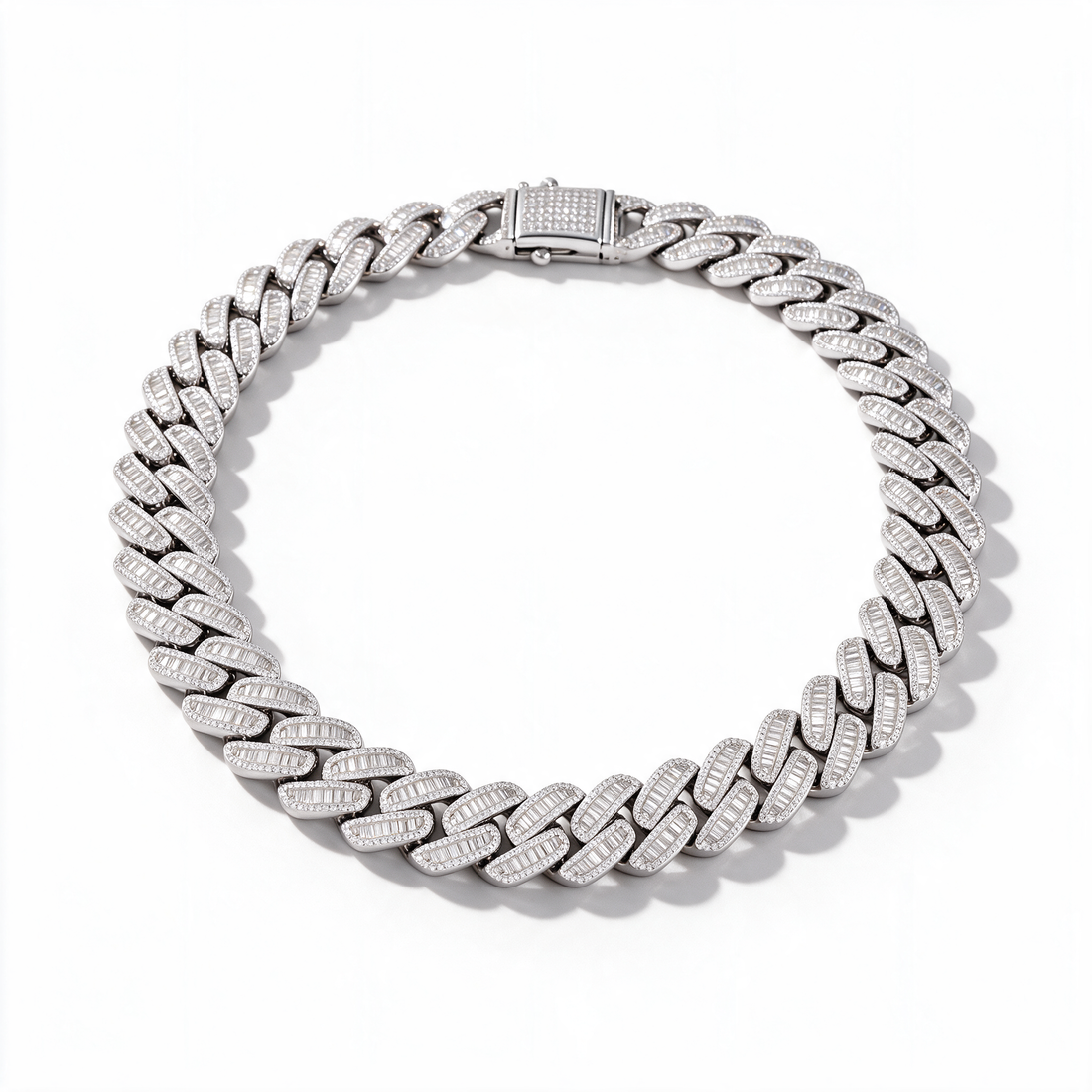 Atlas Baguette Moissanite Cuban Chain in 14k Platinum