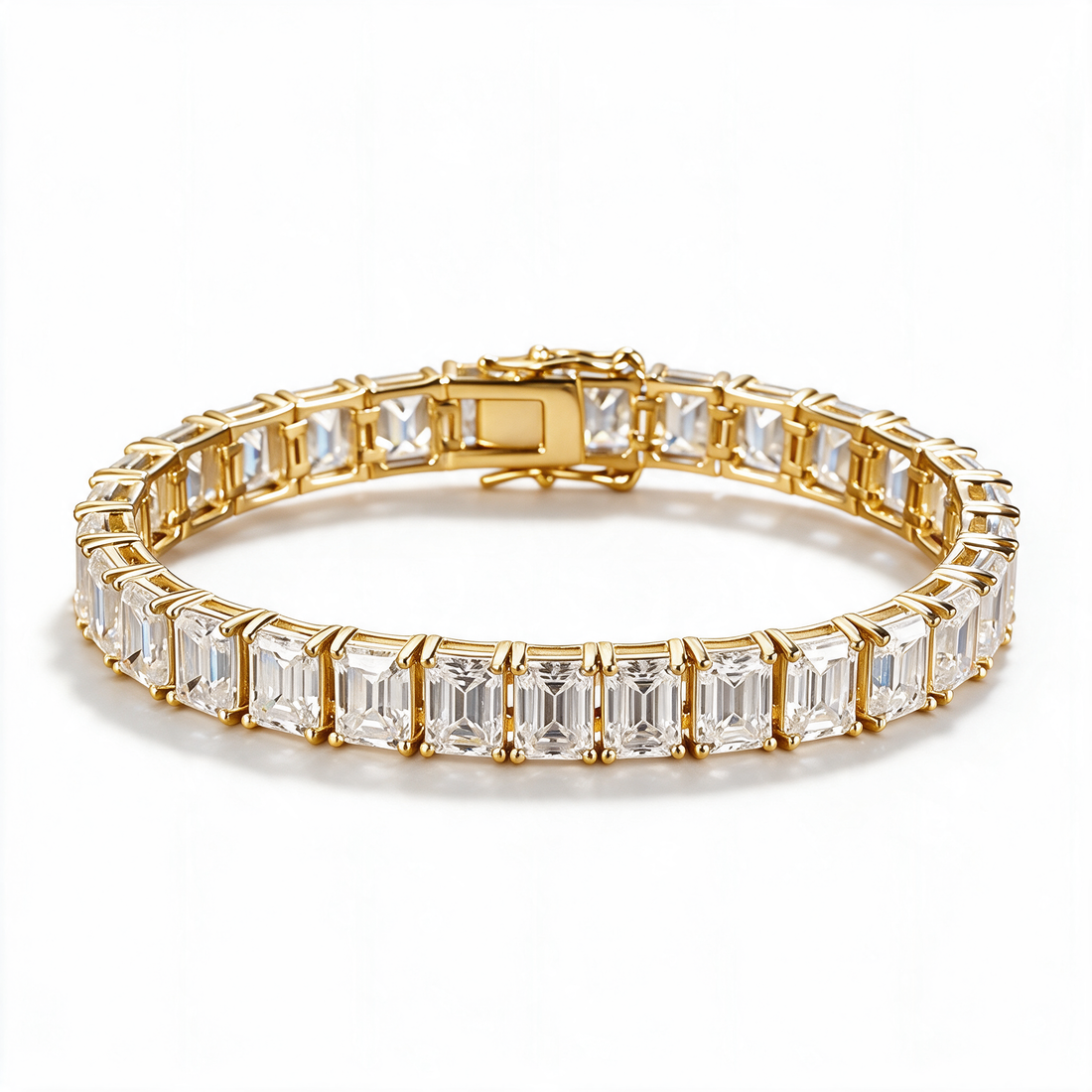 Celestia Emerald-Cut Tennis Bracelet 14k Gold angle view