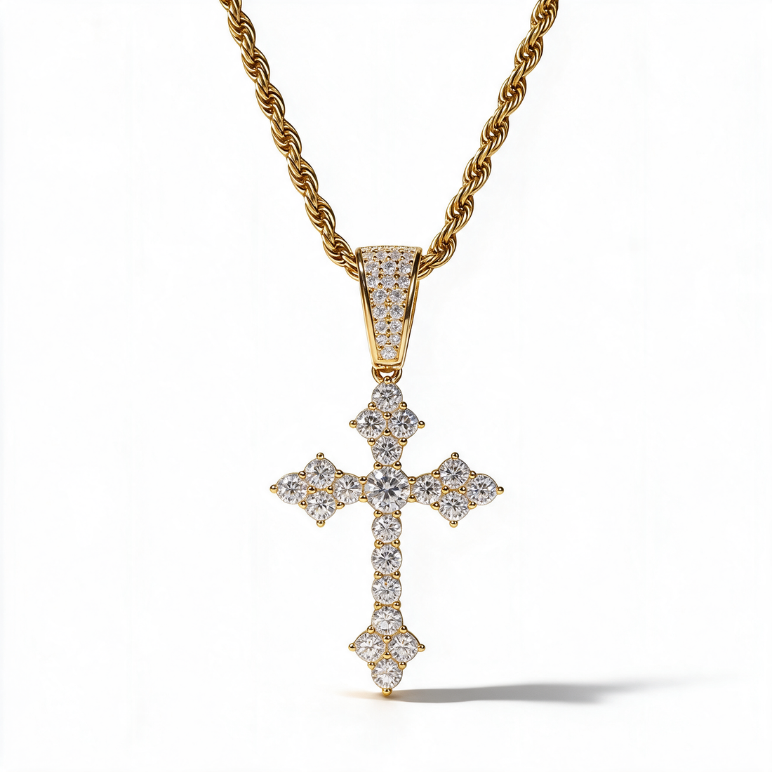 Atlas Iced Cross Pendant 14k Gold detail