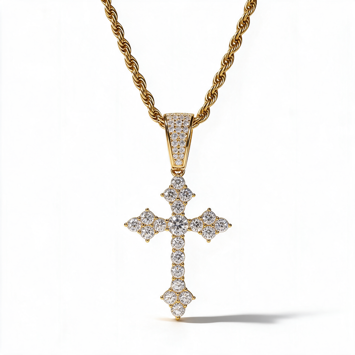 Atlas Iced Cross Pendant 14k Gold detail