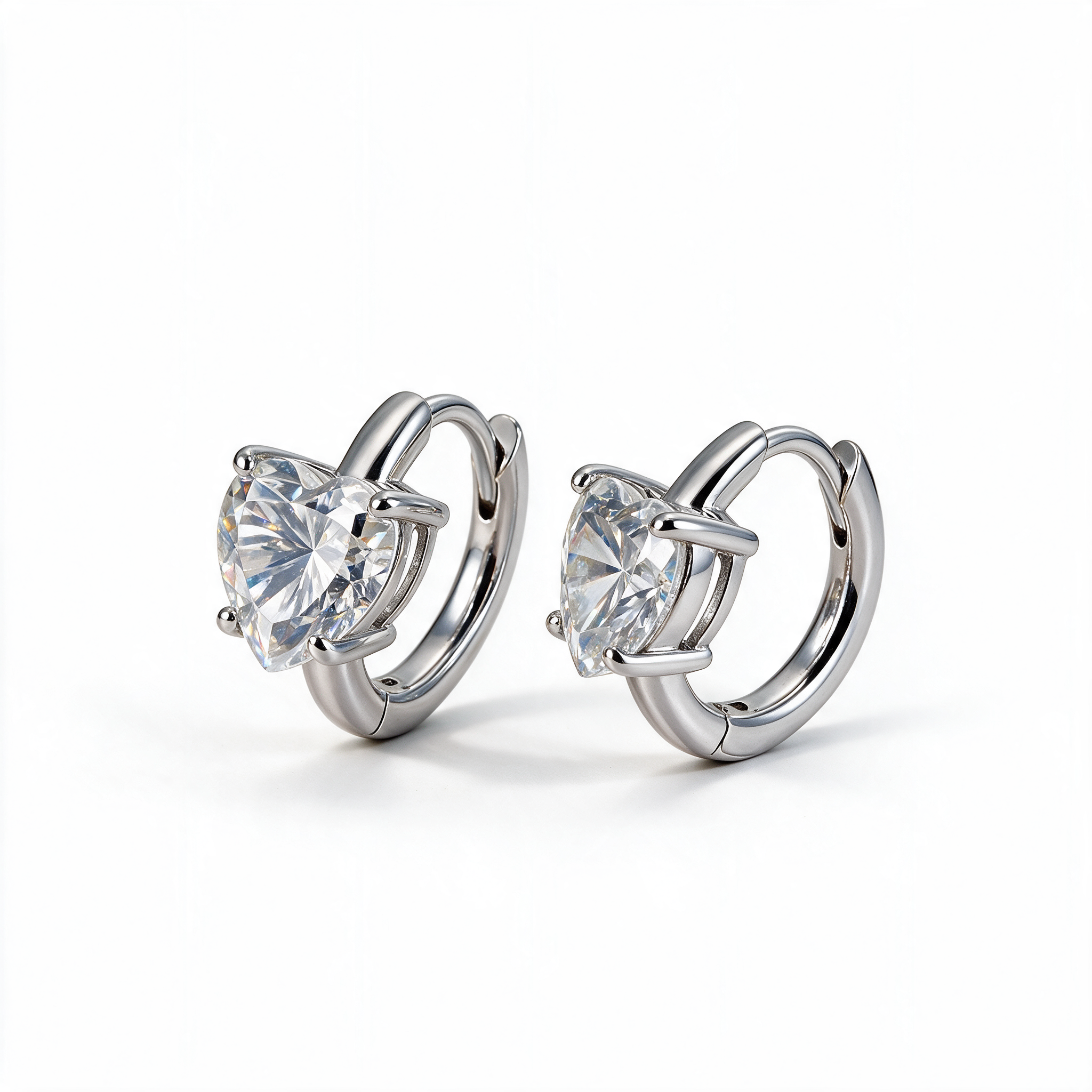 Lunette Heart Moissanite Huggie Earrings in 14k Platinum