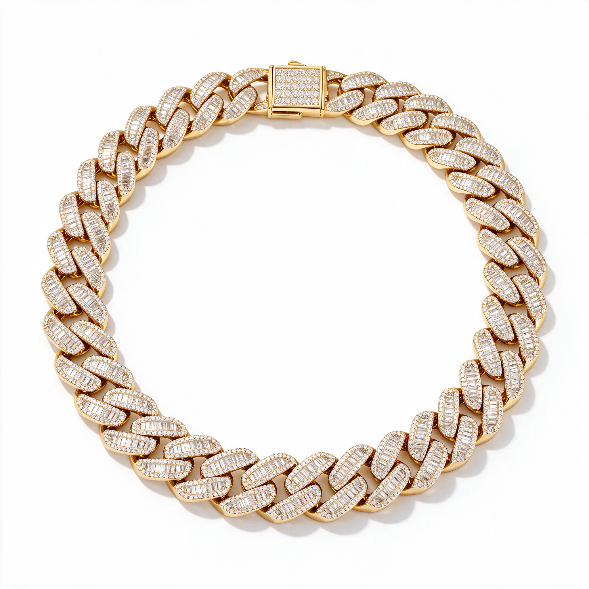 Atlas Baguette Moissanite Cuban Chain in 14k Gold with iced clasp