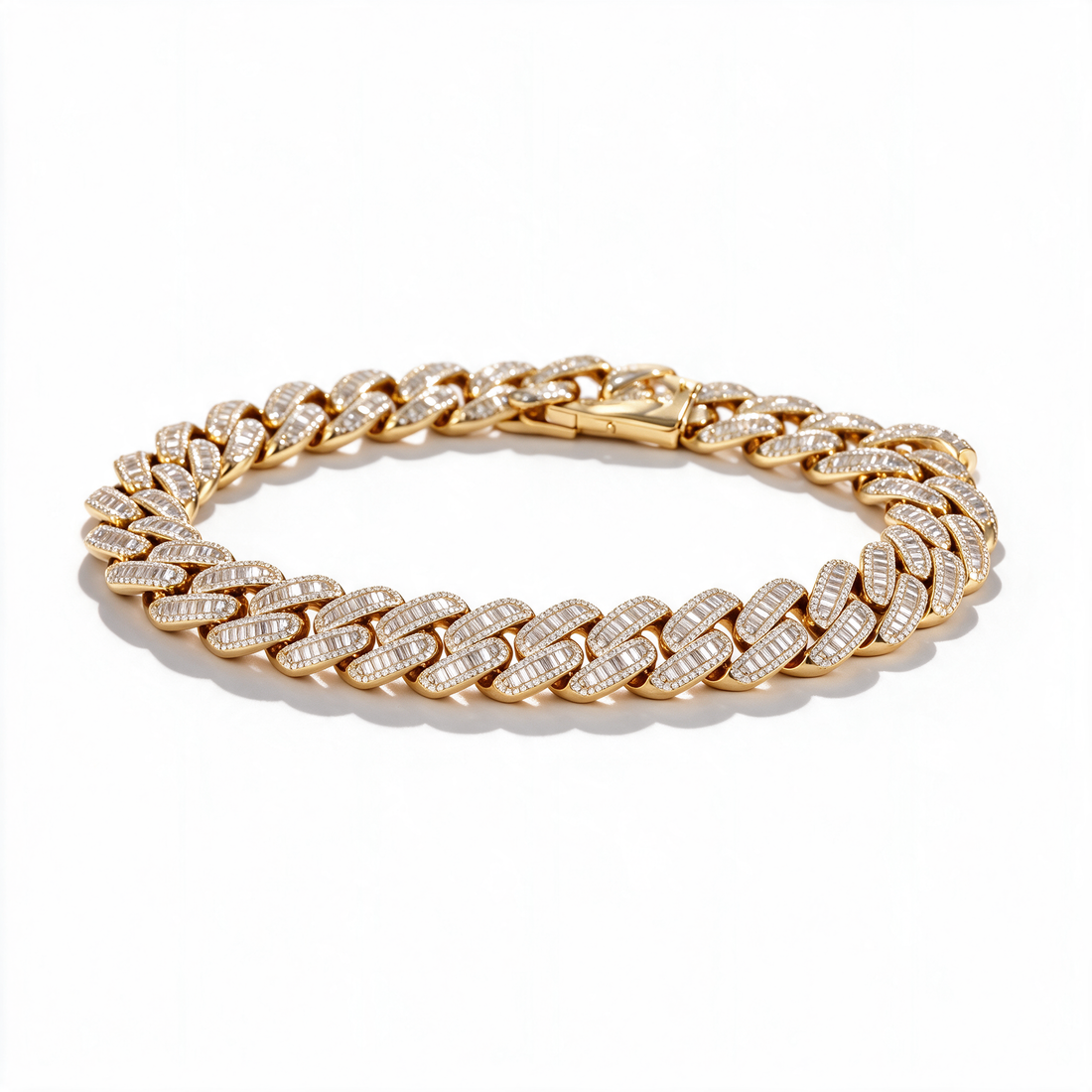 Atlas Baguette Cuban Chain 14k Gold laid flat angle