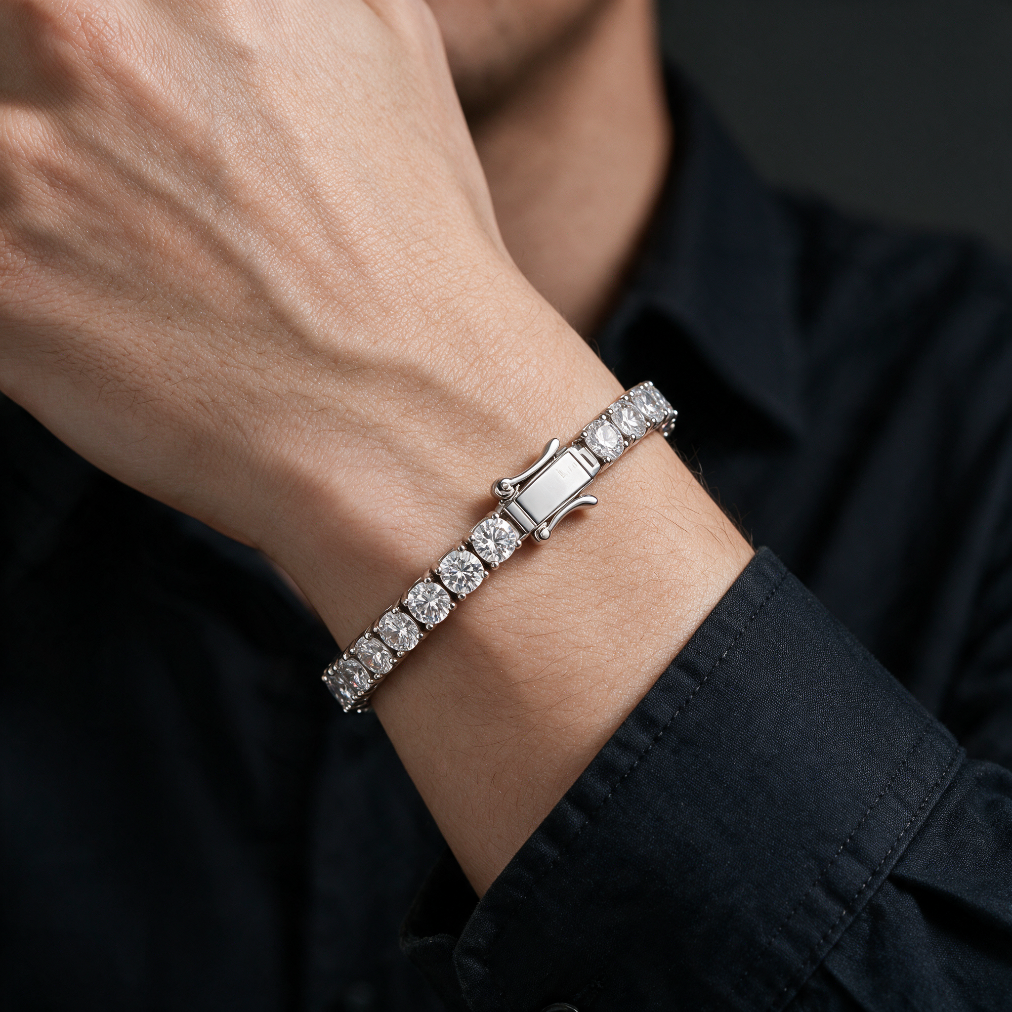Atlas Men's Moissanite Tennis Bracelet worn on a man's wrist