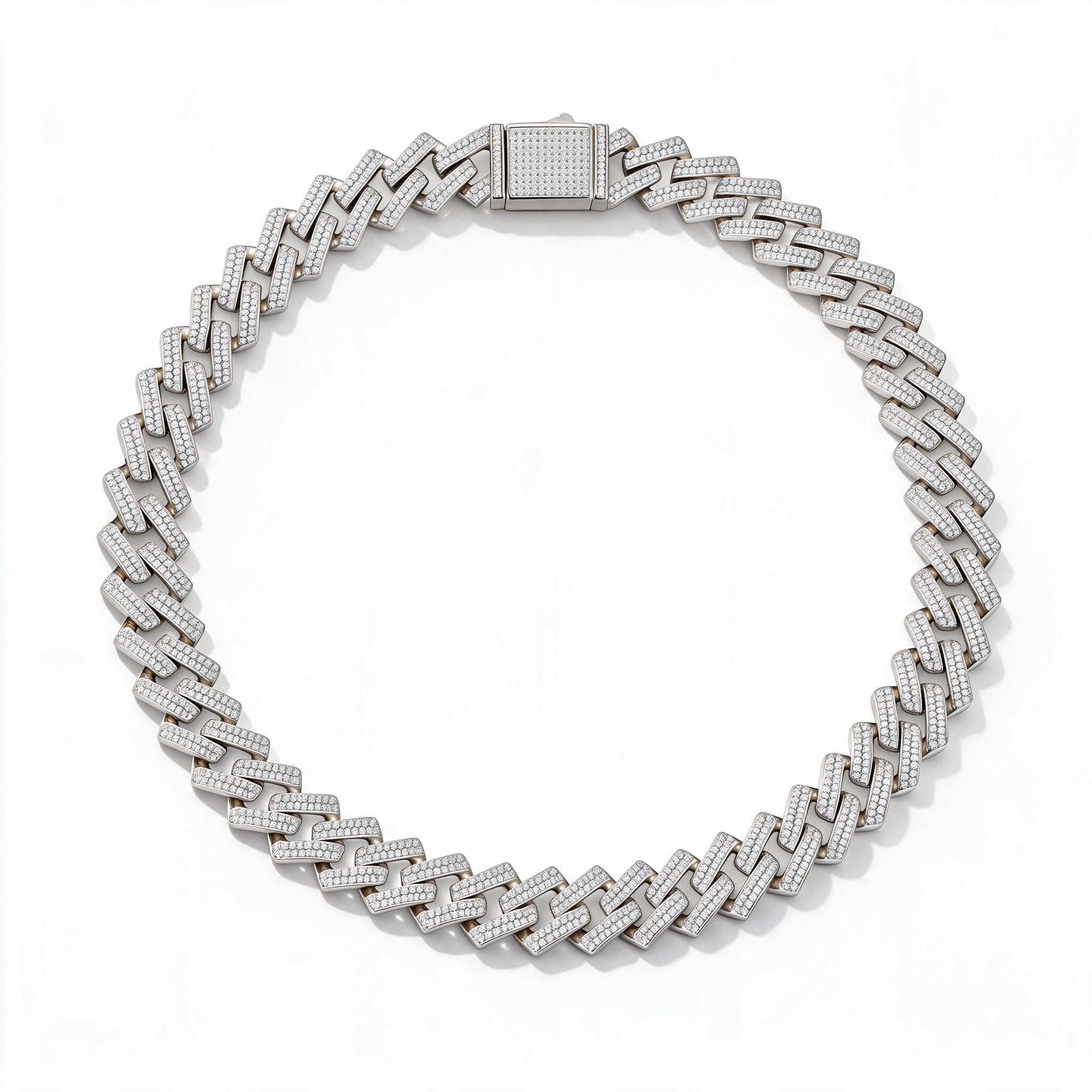 Catena Grande Iced Moissanite Cuban Chain 12mm in 14k Platinum