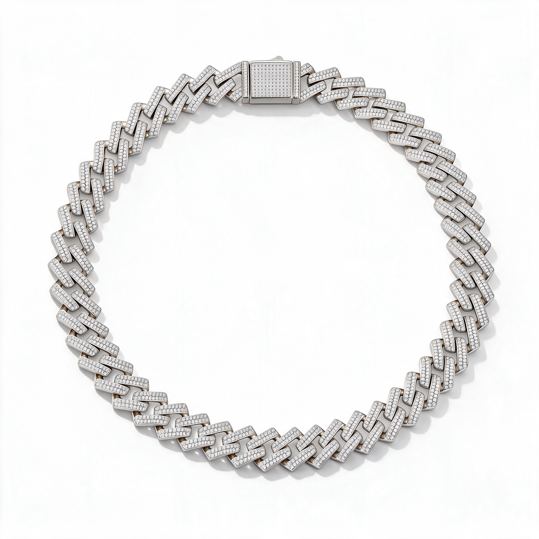 Catena Grande Iced Moissanite Cuban Chain 12mm in 14k Platinum