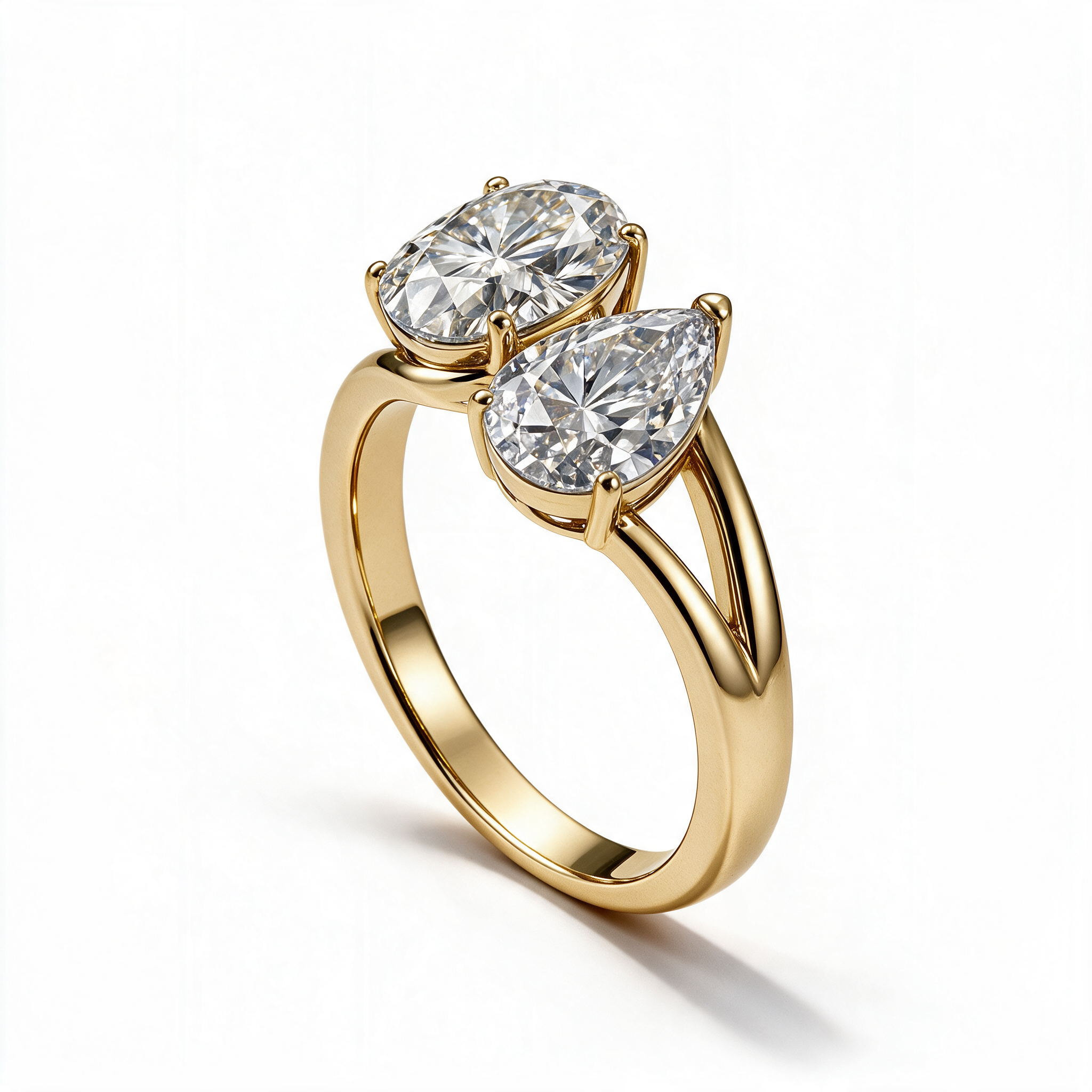 Amorette Toi et Moi Moissanite Ring 14k Gold profile angle