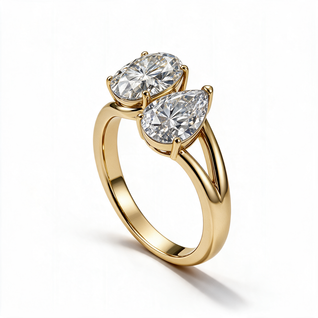 Amorette Toi et Moi Moissanite Ring 14k Gold profile angle