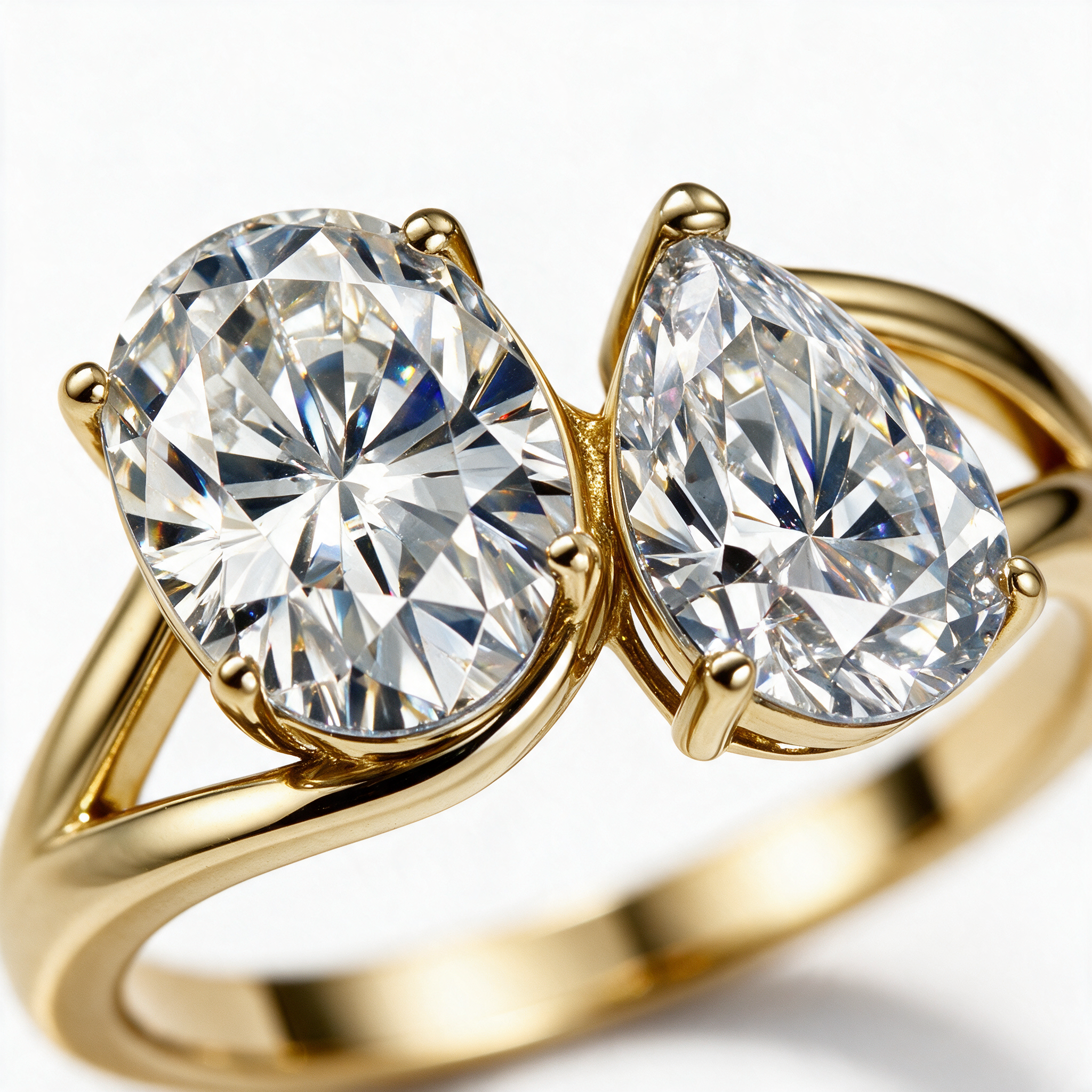 Amorette Toi et Moi Ring 14k Gold macro stone detail