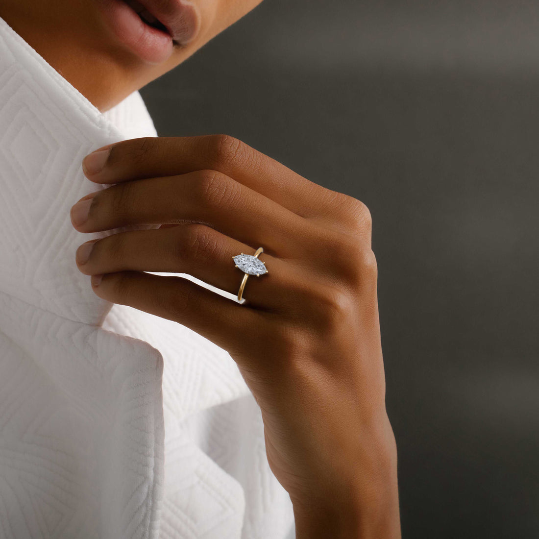 Cassia Marquise-Cut Moissanite Pavé Bridge Ring