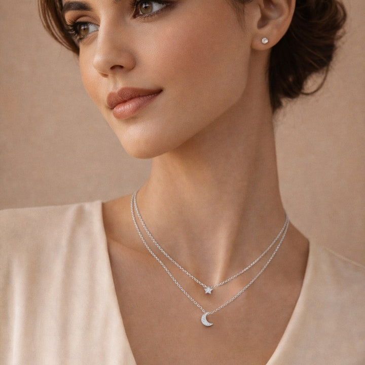 Princess Moon & Star Moissanite Necklace