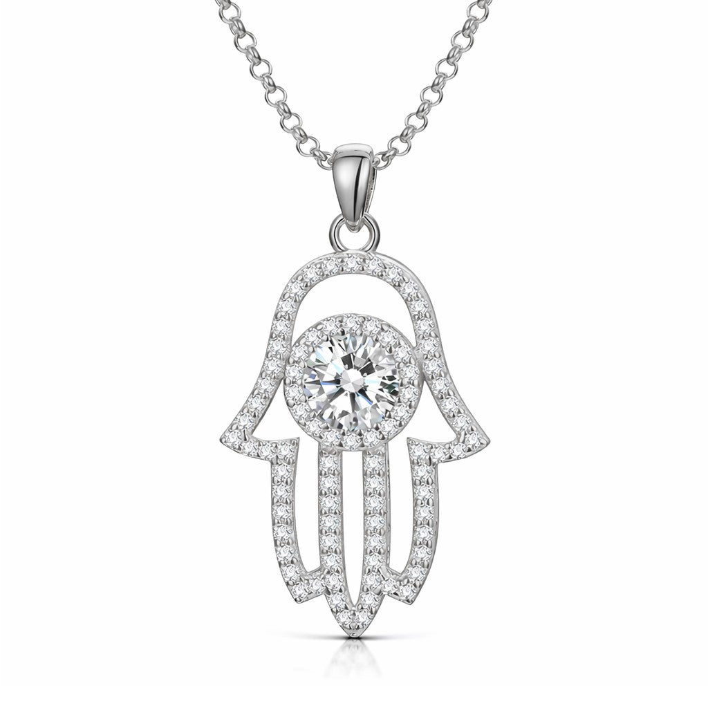Solitaire Round-Cut Hamsa Moissanite Necklace