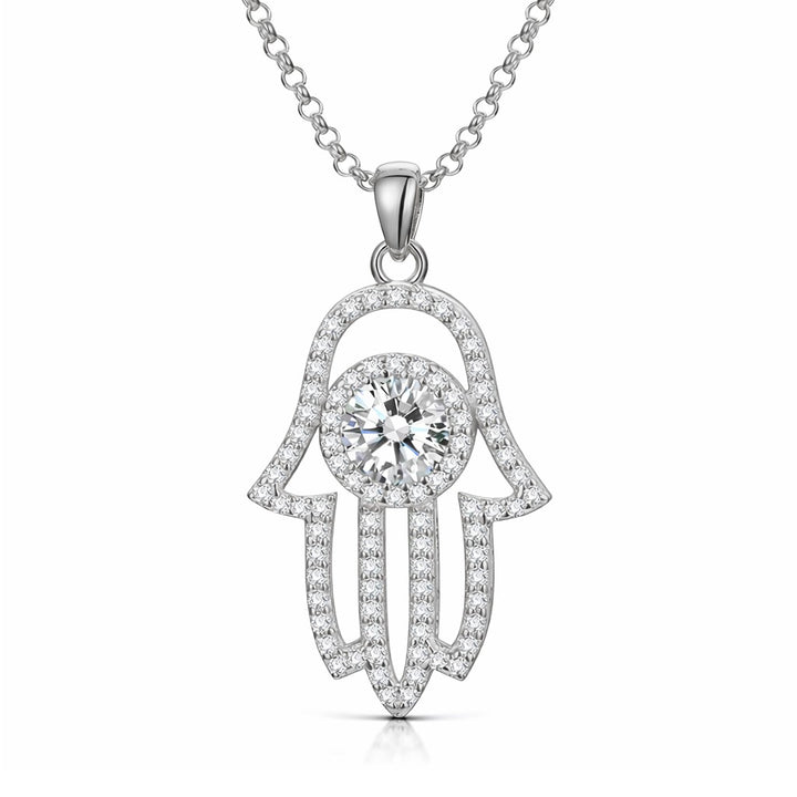 Solitaire Round-Cut Hamsa Moissanite Necklace