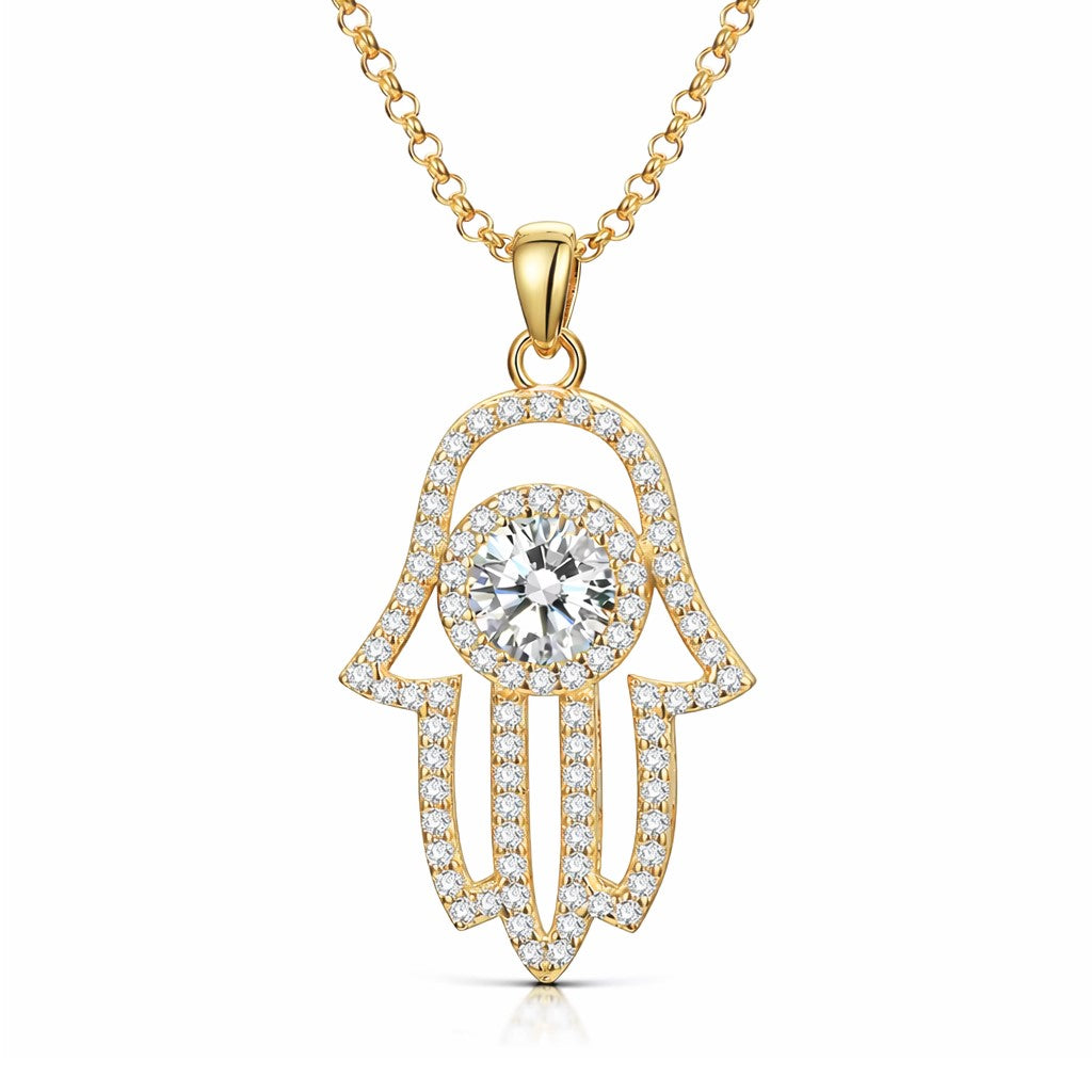 Solitaire Round-Cut Hamsa Moissanite Necklace