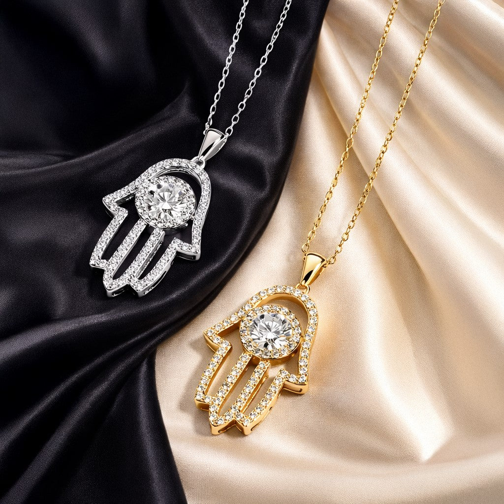 Solitaire Round-Cut Hamsa Moissanite Necklace