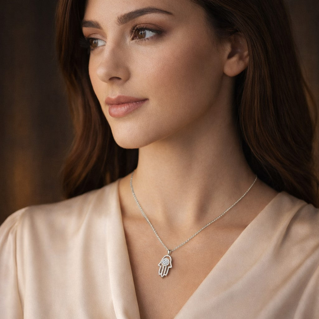 Solitaire Round-Cut Hamsa Moissanite Necklace