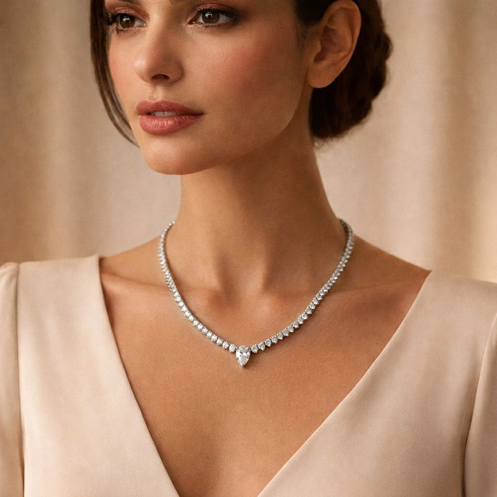 Ayah 4 Carat Pear-Cut Moissanite Tennis Necklace