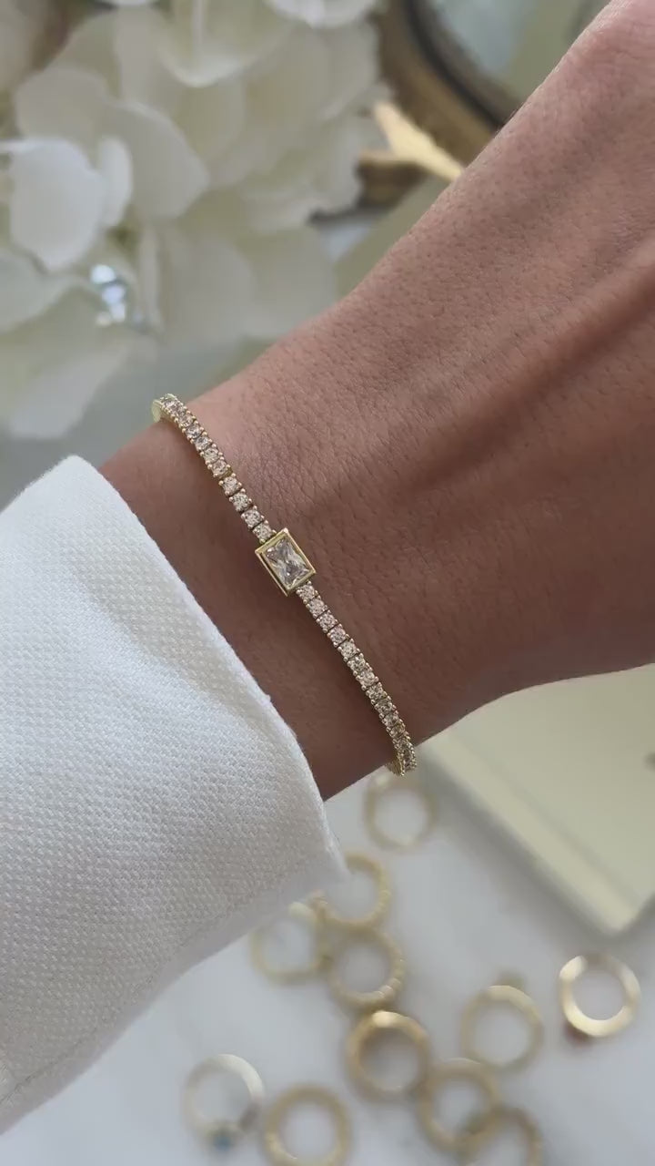Beveled Emerald-Cut Accent Tennis Moissanite Bracelet