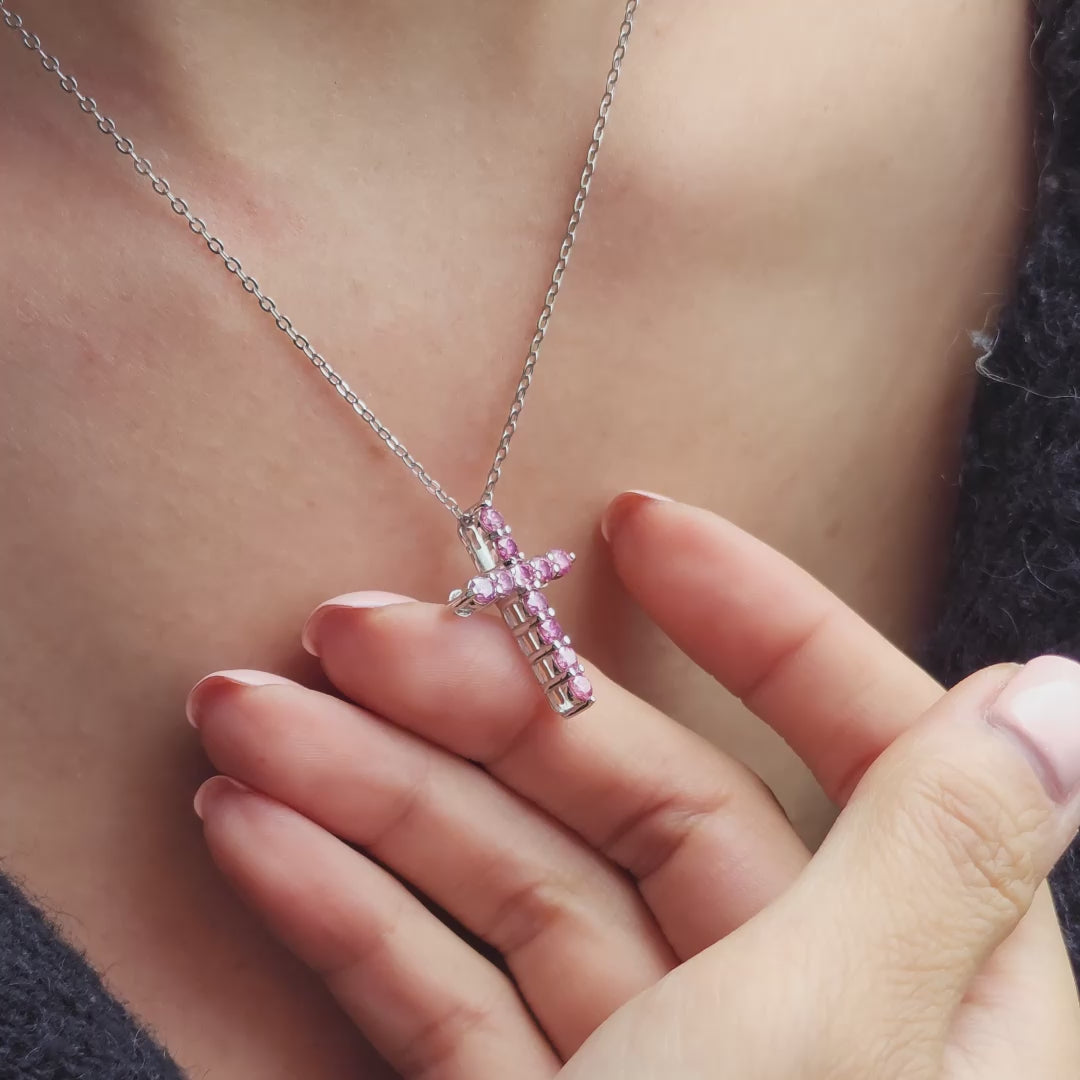 Abigail Pink Delicate Cross Moissanite Necklace