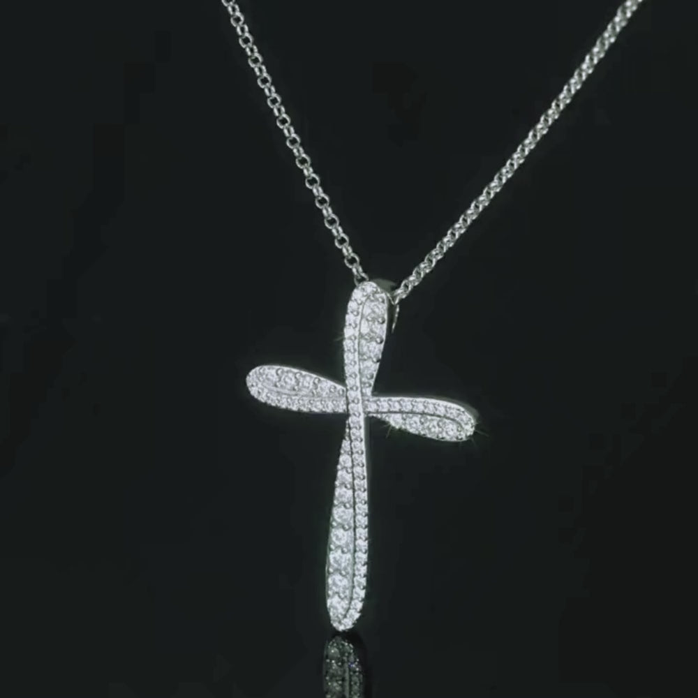 Ribbon Cross Moissanite Necklace