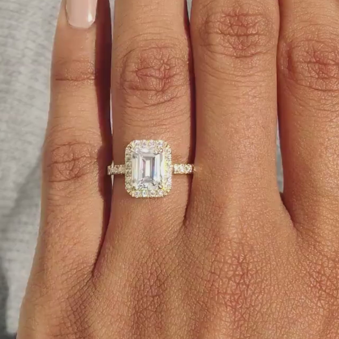 Daphne Emerald-Cut Pavé Lab Diamond Halo Ring