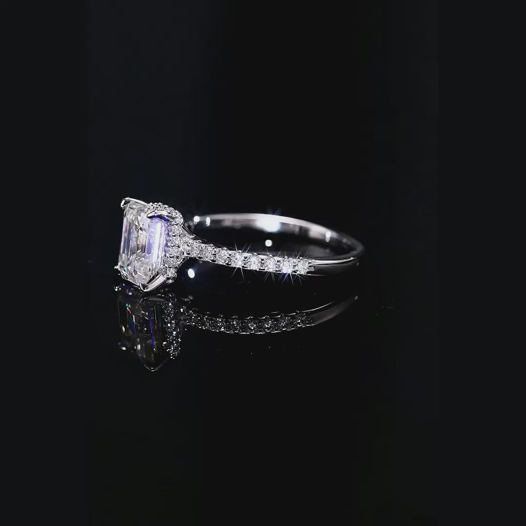 Ariston Emerald-Cut Moissanite Halo Ring