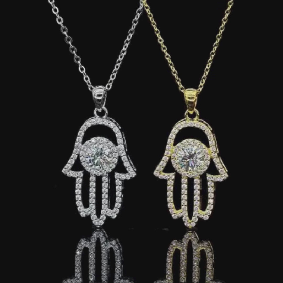 Solitaire Round-Cut Hamsa Moissanite Necklace