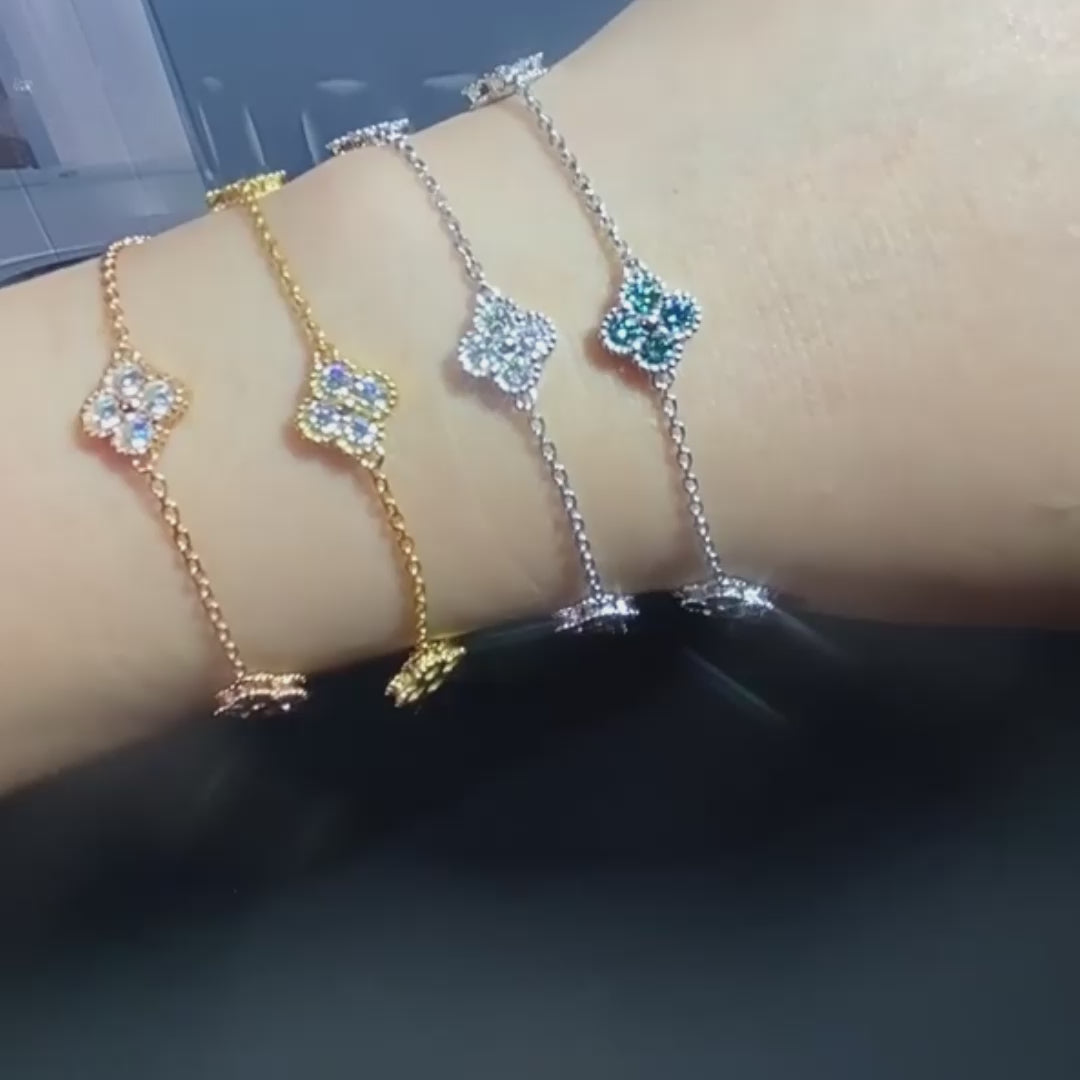 Yuna 4-Leaf Clover Round-edge Moissanite Bracelet