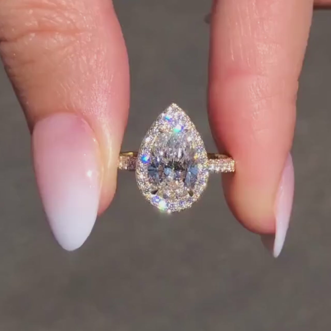 Josie Pear-Cut Pavé Moissanite Halo Ring