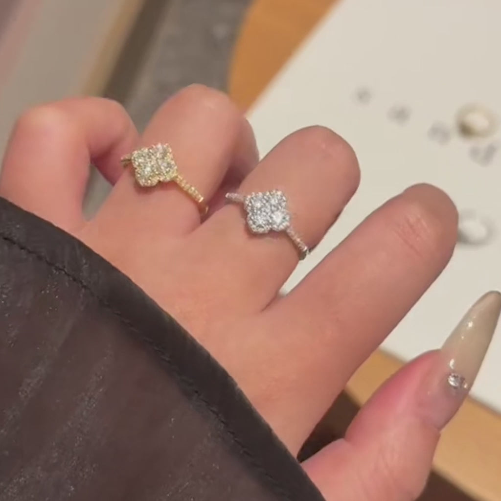 Yuna 4-Leaf Clover Round-Edge Pavé Moissanite Ring