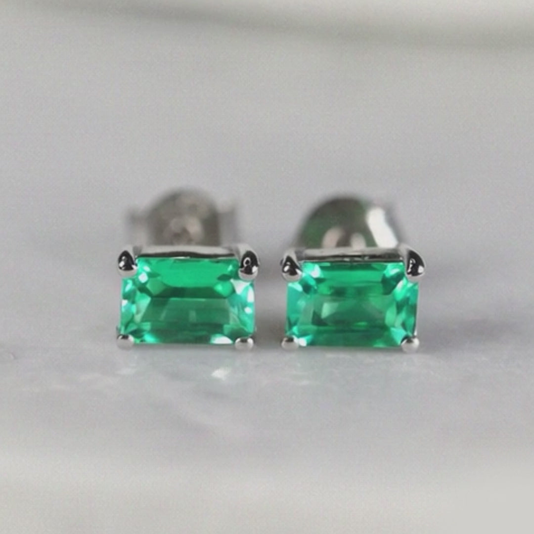 Verdora Emerald-Cut Green Moissanite Stud Earrings