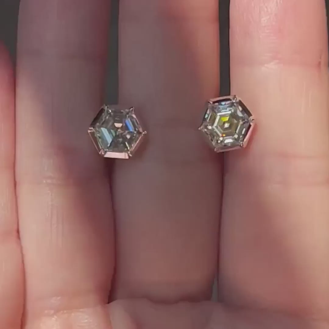 Hexa Bezel Moissanite Earrings