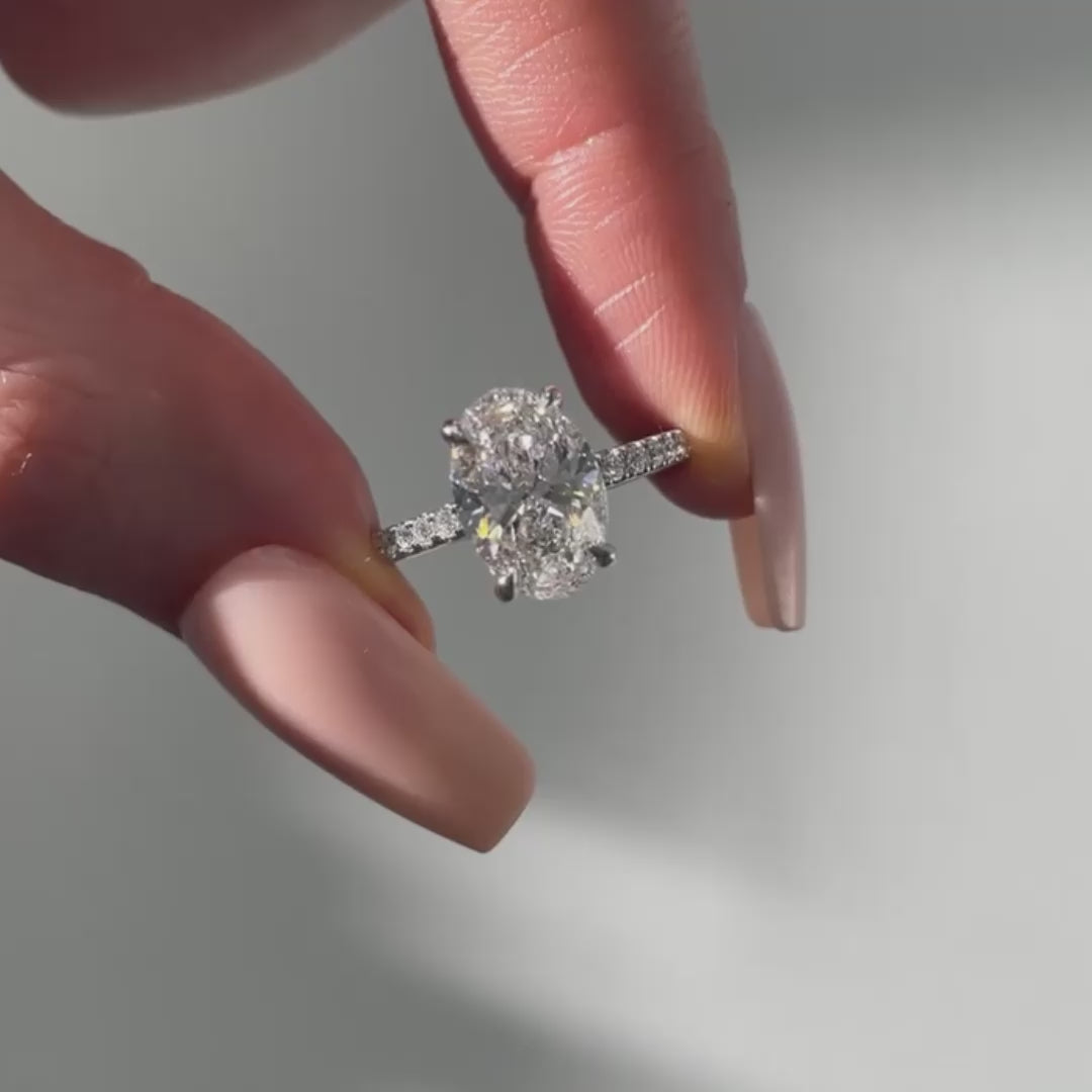 Lysandra Oval-Cut Pavé Moissanite Halo Ring