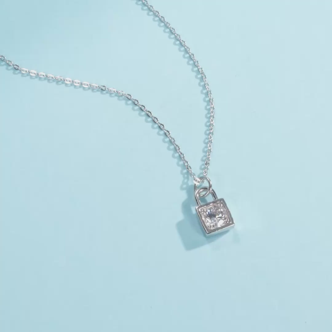 Claudia Locked Solitaire Round-cut Moissanite Necklace