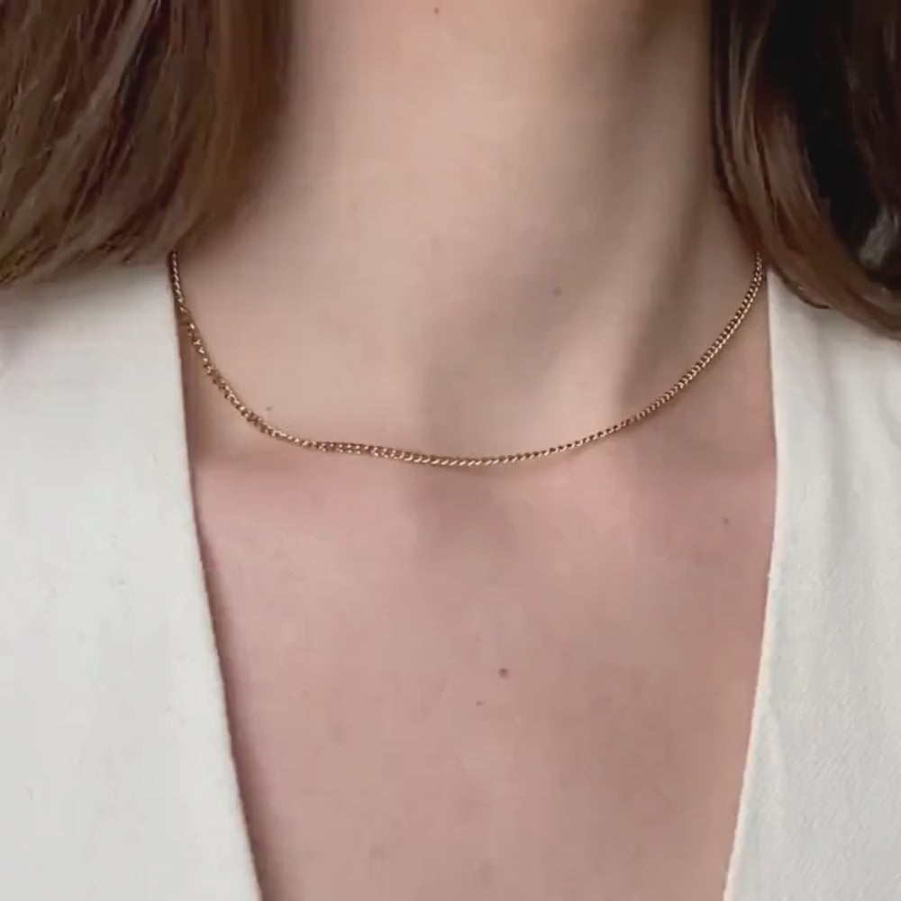 Flat Curb Link Unisex Necklace Solid Gold