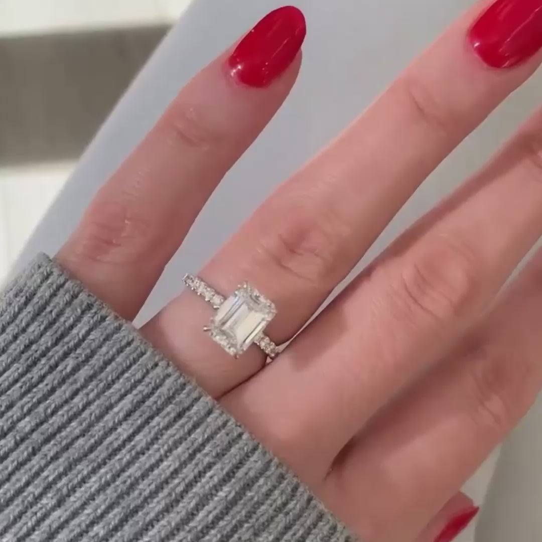 Ariston Emerald-Cut Moissanite Halo Ring