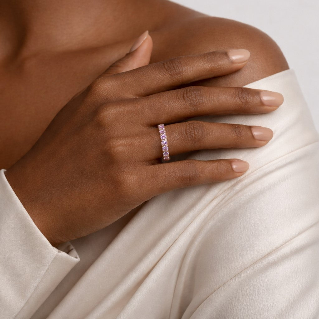 Rosavelle Pink Moissanite Eternity Ring
